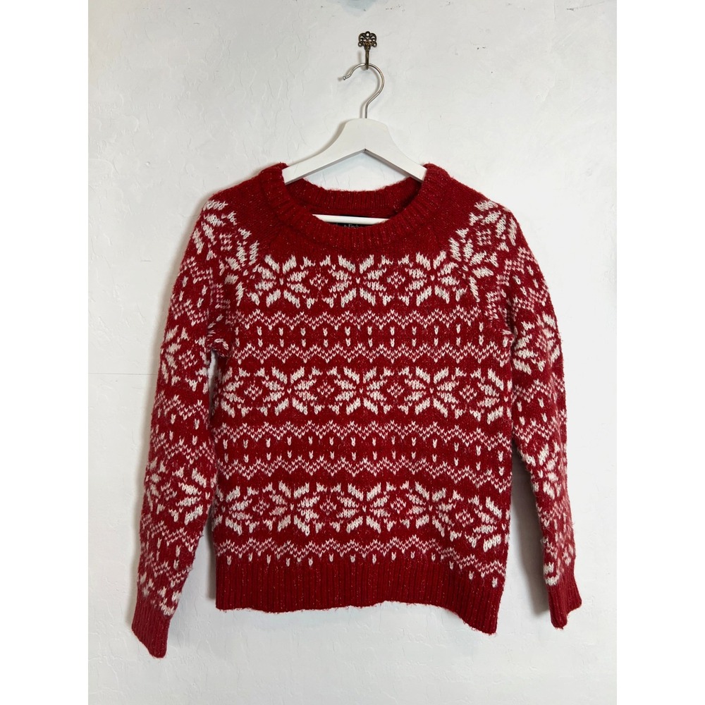 Abercrombie & Fitch Fair Isle Sweater M Red White Snowflake Crewneck Medium